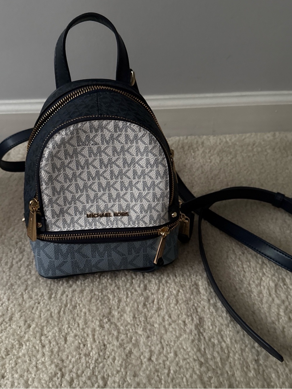 MICHAEL Michael Kors Tri-Tone Mini Backpack in Navy, Light Blue & White